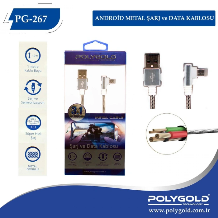 PG-267 ANDROID (L TİPİ) METAL USB DATA KABLO