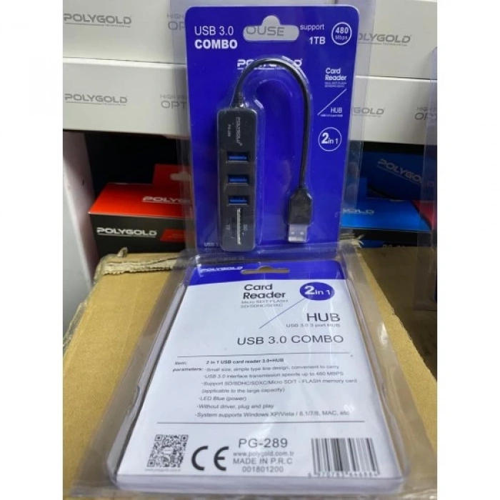 PG-289 Polygold Usb 3.0 Çoklayıcı 3 Port 1 Tb Usb Hub Sd/tf Girişli