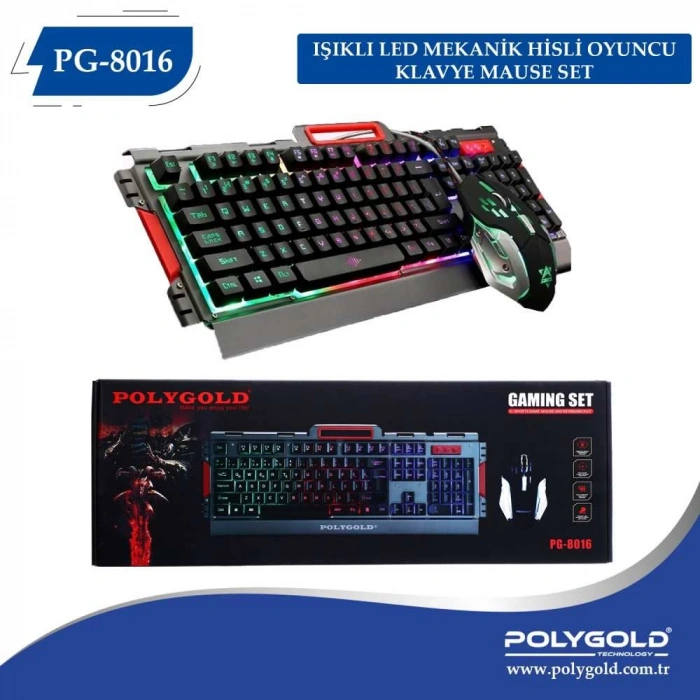 PG-8016 Işıklı Led Mekanik Hisli Oyuncu Klavye Mause Set