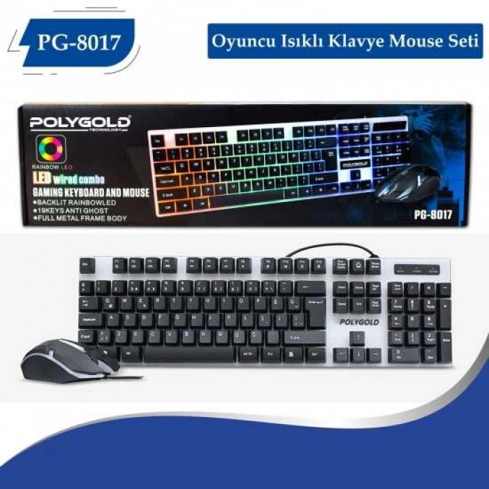 PG-8017 Oyuncu Isıklı Klavye Mouse Seti