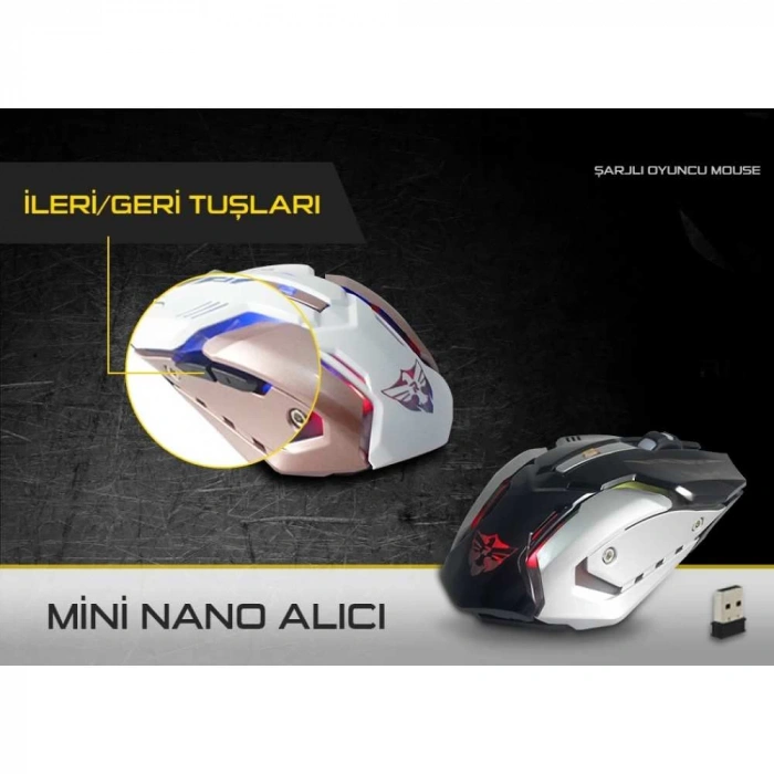 PG-8868 ŞARJLI OYUNCU KABLOSUZ MAUSE 3600 DPI