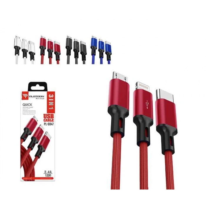 PL-8847 LUNA/TYPE-C/İOS USB EXTRA KALİTE SARJ/DATA KABLO