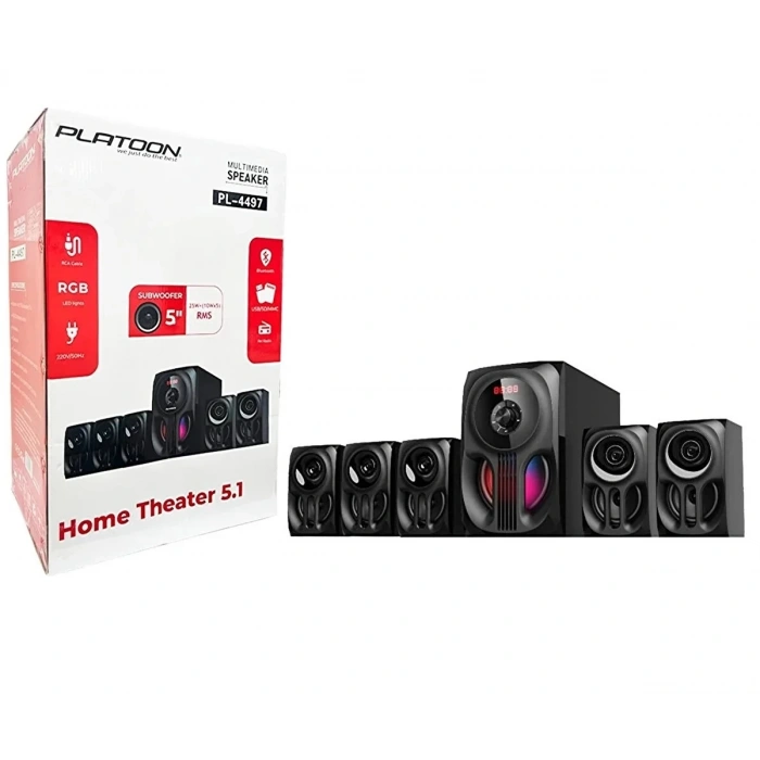 Platoon PL-4497 5D Super 5+1 RGB SD USB FM BLUETOOTH Subwoofer Multimedia Sinema Ses Sistemi
