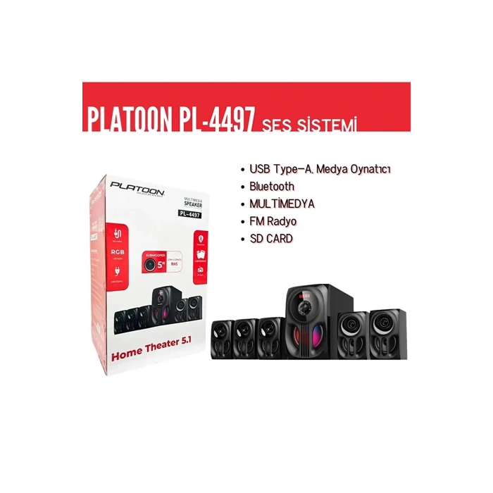 Platoon PL-4497 5D Super 5+1 RGB SD USB FM BLUETOOTH Subwoofer Multimedia Sinema Ses Sistemi