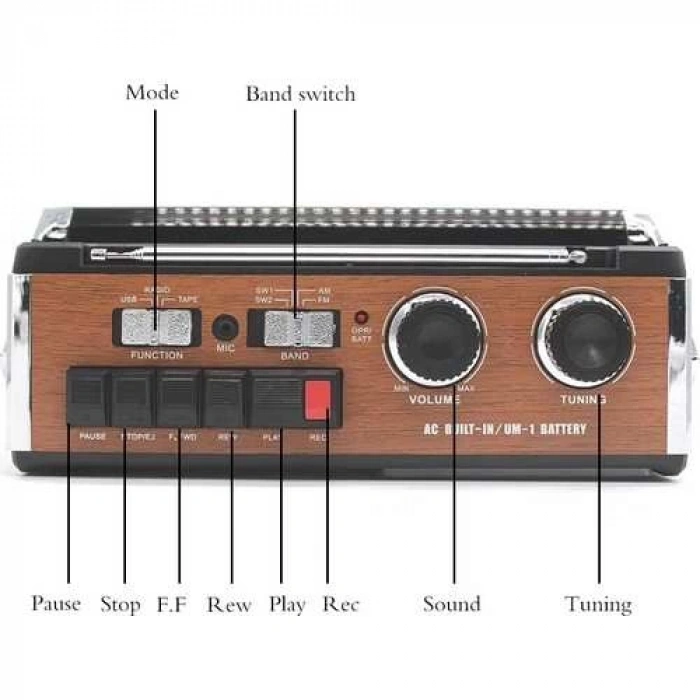 Polygold-Nostaljik Radyo Müzik Kutusu Şarjlı Bluetooth USB SD MP3 Pg 4410