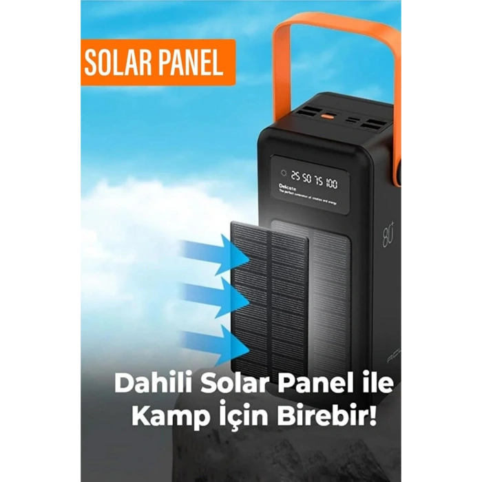 POWER BANK 80000mAh SOLAR ŞARJLI GÖSTEGELİ PG-PW2080S