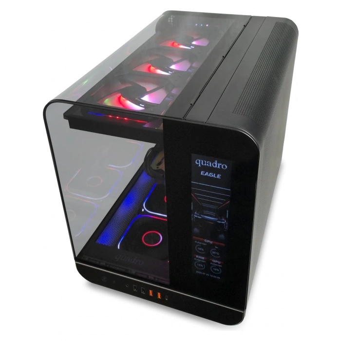 QUADRO EAGLE QX100-B 9x12CM RGB FAN USB3.2 PENCERELI MID-TOWER SIYAH KASA