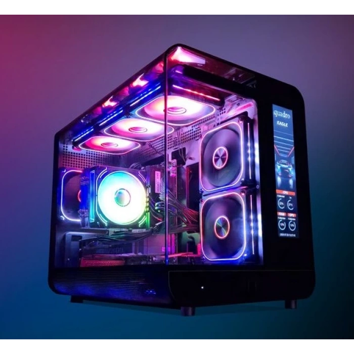 QUADRO EAGLE QX100-B 9x12CM RGB FAN USB3.2 PENCERELI MID-TOWER SIYAH KASA