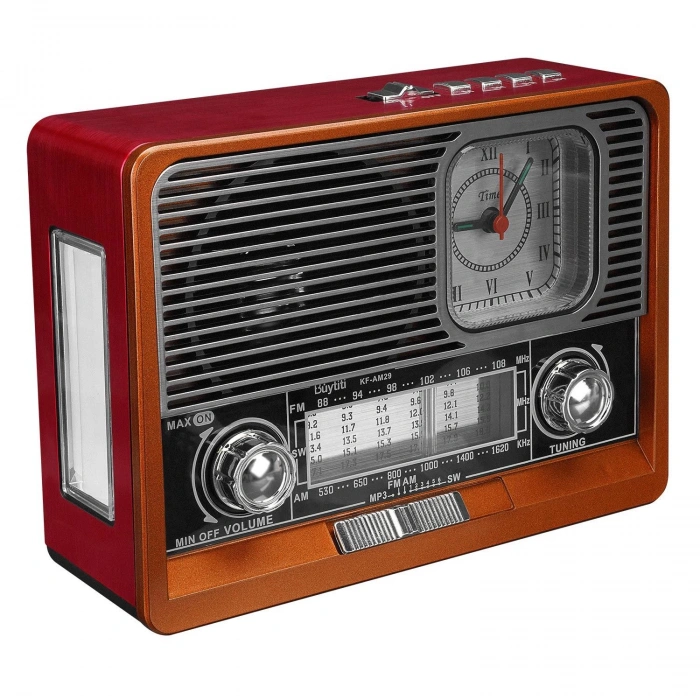 RADYO NOSTALJİ ŞARJLI BT/USB/SD/AUX/FM FENERLİ SAATLİ MİKADO MDR-105BT