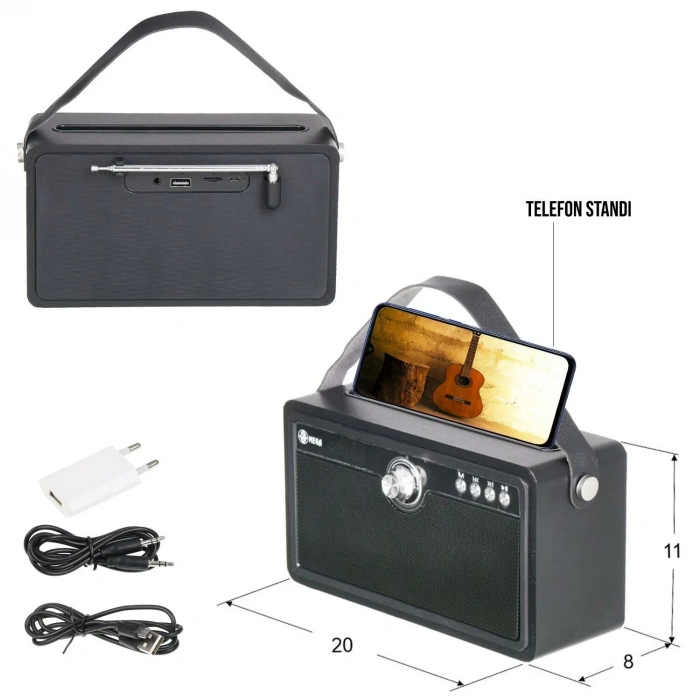 RADYO NOSTALJİ ŞARJLI BT/USB/SD/AUX/FM TELEFON STANDLI MEGA MG-115BT