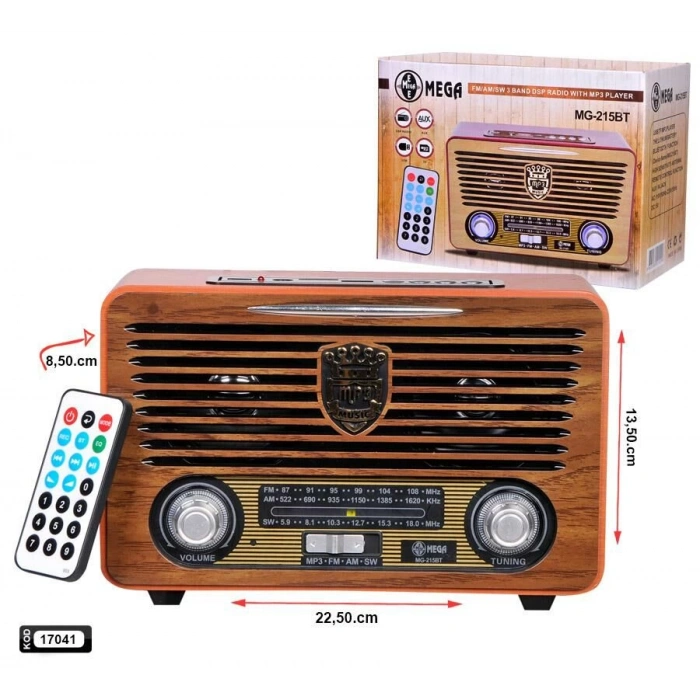 RADYO NOSTALJİ ŞARJLI BT/USB/SD/FM MEGA MG-215BT