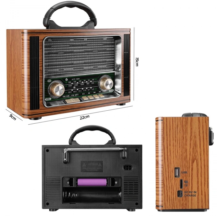 RADYO NOSTALJİ ŞARJLI PİLLİ BT/USB/SD/FM MİKADO MDR-123BT