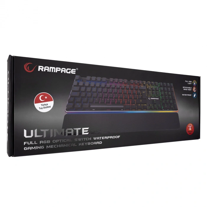 RAMPAGE KB-R96 ULTIMATE SIYAH OPTICAL SWITCH FULL RGB VE METAL GÖVDELI SU GEÇIRMEZ GAMING OYUNCU MEKANIK KLAVYE