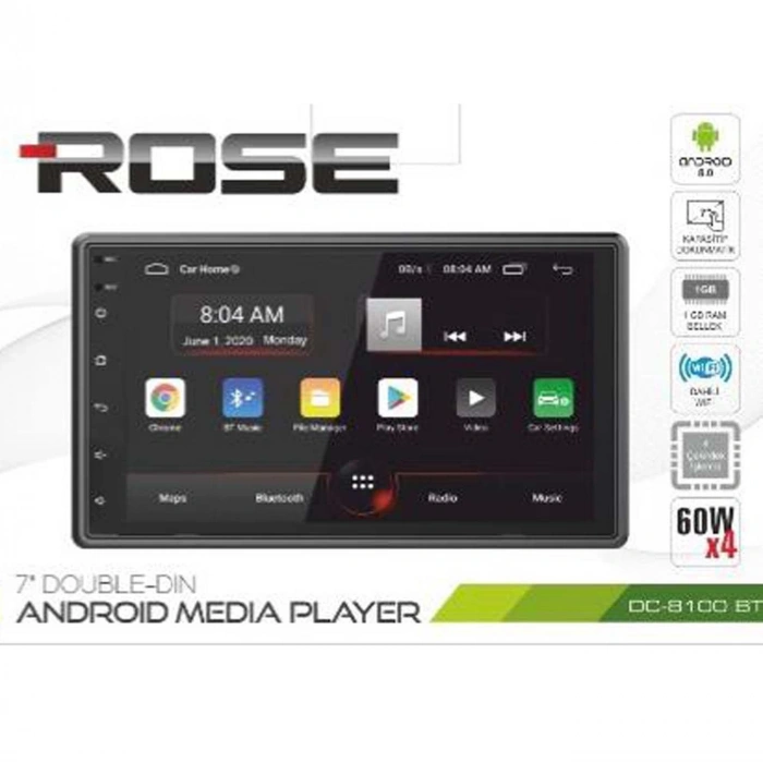 ROSE DC-8100 BT 7 İNÇ ANDROİD OTO USB SD RD MP3 ÇALAR