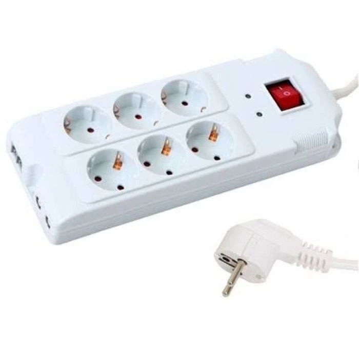 S-link SPG77-6-15 1.5m 6li Akım Korumalı Beyaz Priz