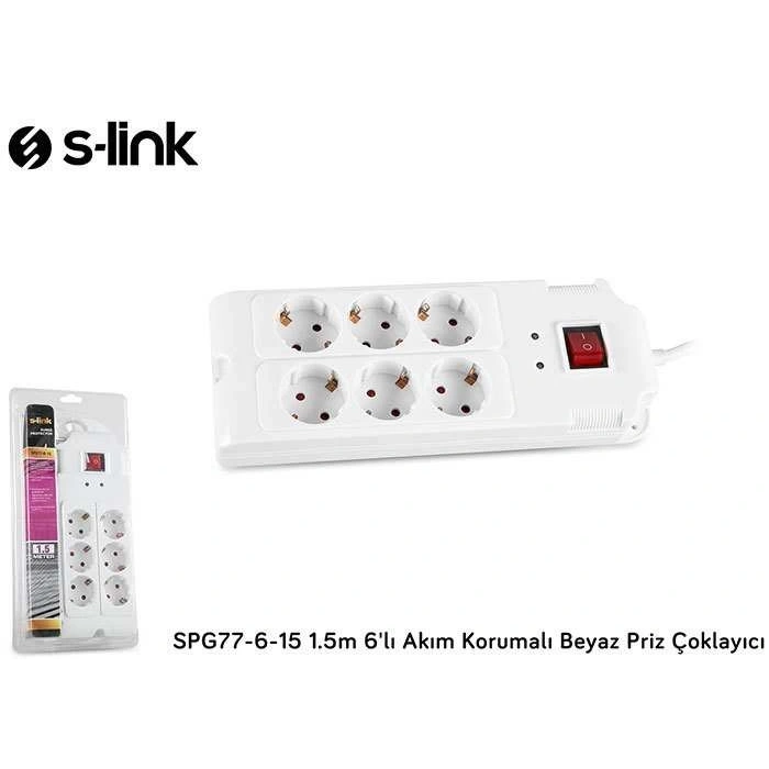 S-link SPG77-6-15 1.5m 6li Akım Korumalı Beyaz Priz