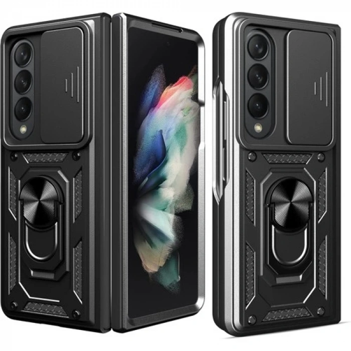 Samsung Galaxy Z Fold 4 Kılıf Kamera Korumalı Sürgülü Yüzüklü Armor Military Tank Koruyucu Kapak