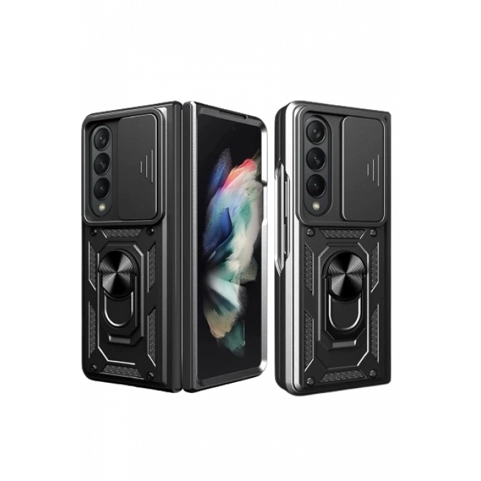 Samsung Galaxy Z Fold 4 Uyumlu Kılıf Kamera Korumalı Sürgülü Yüzüklü Tank Kapak