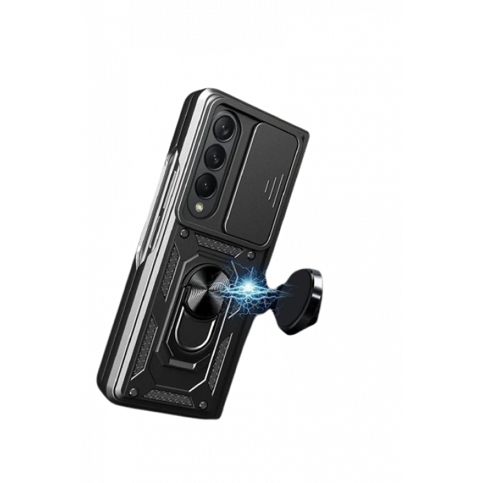 Samsung Galaxy Z Fold 4 Uyumlu Kılıf Kamera Korumalı Sürgülü Yüzüklü Tank Kapak
