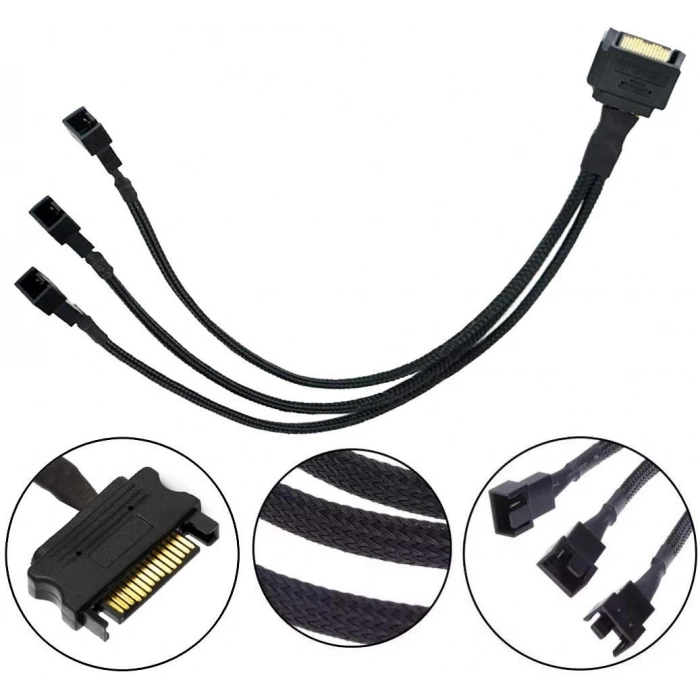 Sata Power To Fan Çevirici 3 Port Y Pin PWM Çoklayıcı Splitter Fan Kablosu 4597