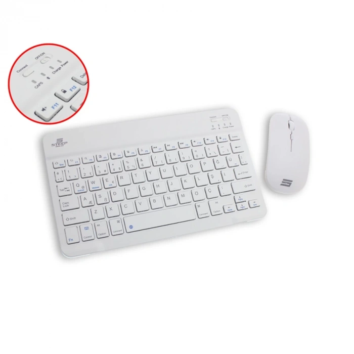Steep Solid Magic Şarjlı Bluetooth Klavye - Mouse Set (Beyaz TR)