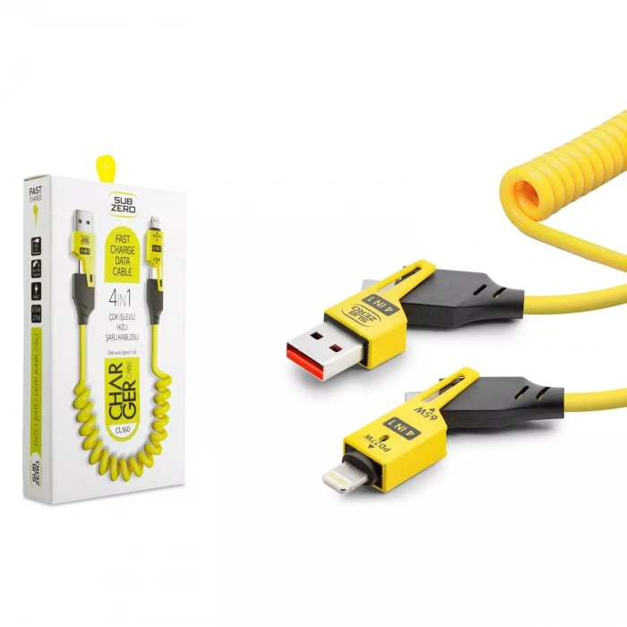 Subzero CL160 4in1 Type-c 65W to USB-A + Type-c to Lightning 27W Hızlı Şarj Kablosu