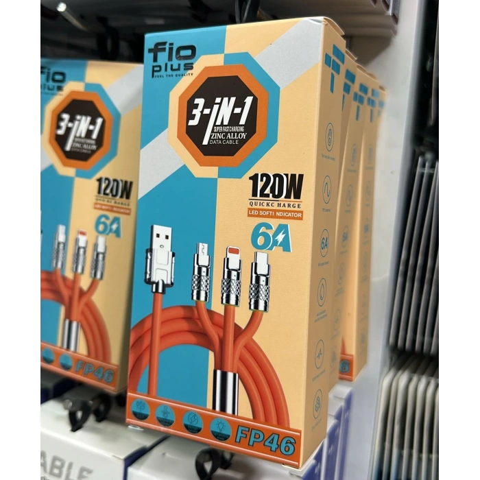 Süper Hızlı 120W 6A Sıvı Silikon Metal Uçlu LED Işıklı Type-C iPhone 3 In1 Şarj Kablosu 1.2m