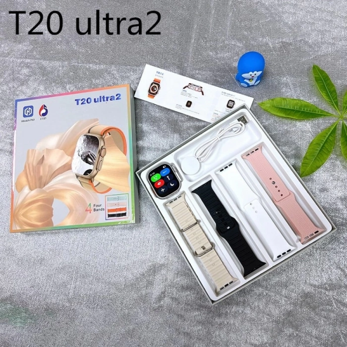 T20 Ultra 2 Akıllı Saat. 4 Kordonlu, Geniş Ekranlı