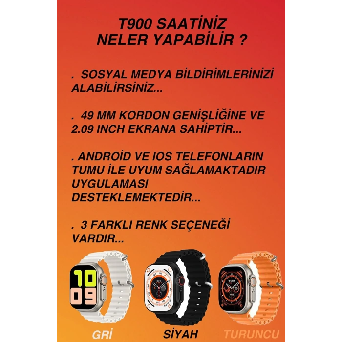 T900 Ultra 49 Mm Kasalı Smart Watch 8 Ultra 2.09 Ekranlı Akıllı Saat Konuşma Özellikli