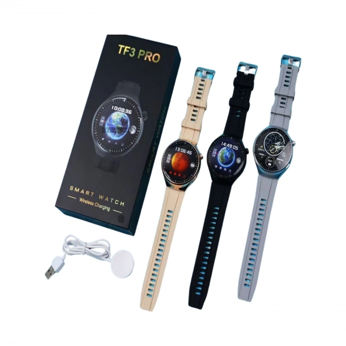 TF3 PRO Çift Kordon Yuvarlak Kasa Akıllı Saat