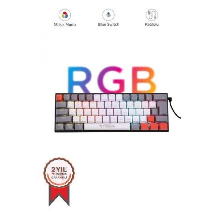 Torima Tk-06 Beyaz Mekanik Blue Switch Rgb Işıklı Kablolu Q Klavye