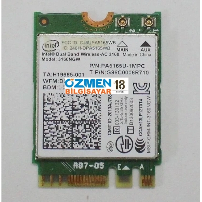 Toshıba Qosmıo X70-B-117 Orijinal Wireless Kart İntel Ac3160 V000350520 5G