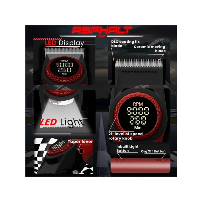 Vgr 001 Profesyonel Karbon Çelik Bıçak Saç Kesme Makinesi 9000RPM, LED Ekran