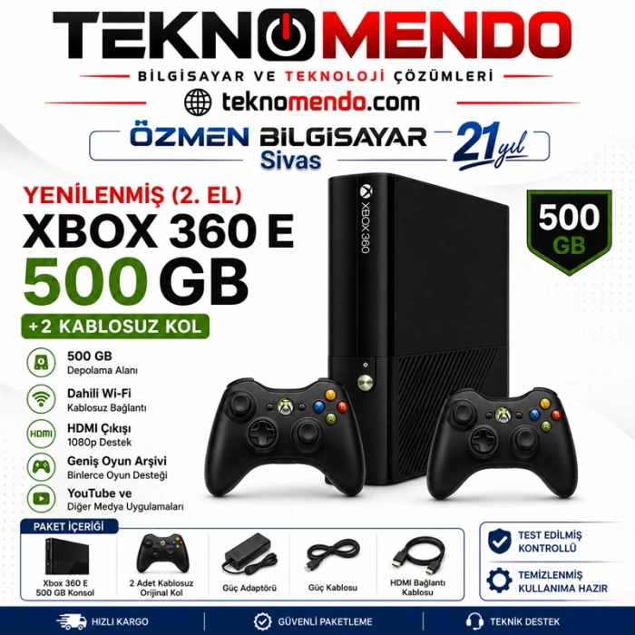Xbox 360 E 500 Gb Oyun Konsolu +2 Kol