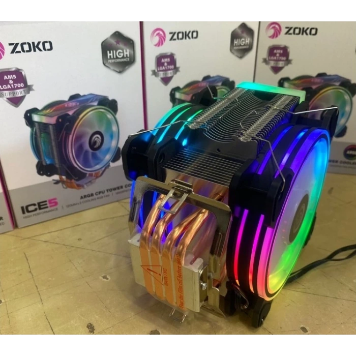 ZOKO İCE 5 4 BAKIR BORULU 2 X 12 CM AUTO RGB AMD/İNTEL İŞLEMCİ SOĞUTUCU