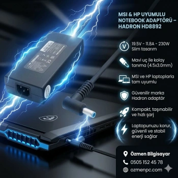 MSI, Hp uyumlu Notebook Adaptörü 19.5V 11.8A 4.5*3.0Mm 230W Slim (Hadron Hd8892) mavi uç