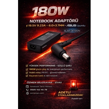 Asus Notebook Adaptörü 19.5V 9.23A 6.0*3.7Mm 180W Slim (Hadron Hd8897)