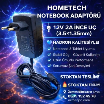 Hometech Tablet - Uydu - Termal Yazıcı Adaptörü 12V 2A İnce Uç 3.5*1.35Mm