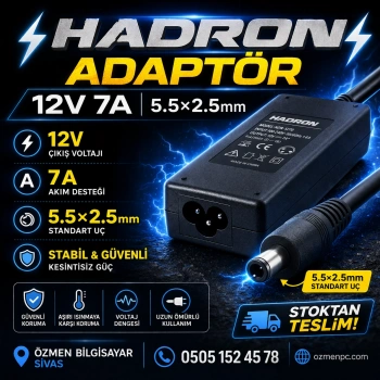 Hadron Hd8861 Plastik Adaptör 12V 7A 5.5*2.5 Siyah