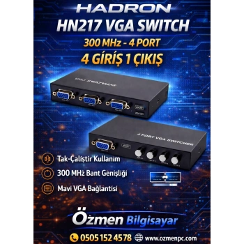 HADRON HN217 VGA SWITCH 300 MHZ 4 PORT 4 GİRİŞ 1 ÇIKIŞ DÜĞMELİ