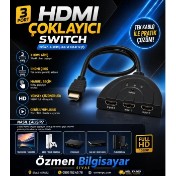Hdmi Çoklayıcı Switch 3 Port Çoğaltıcı