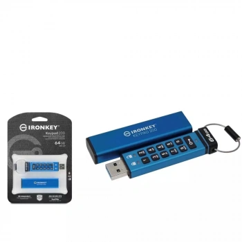 KINGSTON IKKP200-64GB KP200 USB Flash Bellek 64 GB Tuş Takımlı Şifreli FIPS 140-3 AES-256 - Mavi