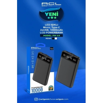 ACL Pw-64 Led Işıklı Mikro Type-c 2xusb 10000mah Powerbank