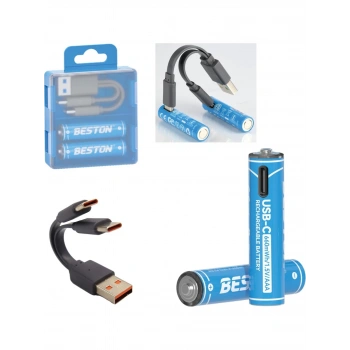 Beston P2-01C USB Type-C Şarjlı Pil Aaa Ince Kalem 666 Mah Li-Ion 2li Paket