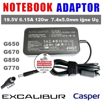 Casper Excalibur 19.5V 6.15A 120w G650 G670 G850 G770 Adaptör Şarj Cihazı