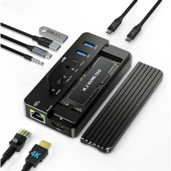 CM073S 10 in 1 USB-C Dock + SSD Disk Kutusu, 10Gbps, 4K60Hz HDMI, PD 100W, Gigabit Ethernet,