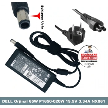 DELL Orjinal 65W P1650-020W Sekizgen Uçlu Şarj Cihazı 19.5V 3.34A NX061
