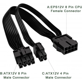 EPS 12V CPU Dişi To ATX 8+4 Pin Power Supply Çevirici Dönüştürücü Adaptör Kablosu