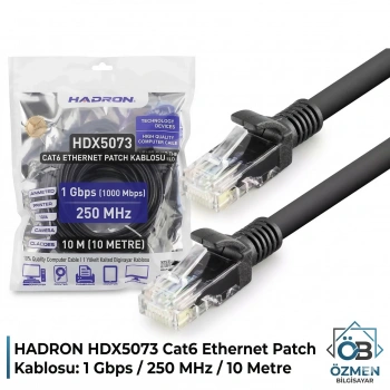 HADRON HDX5073 Cat6 Ethernet Patch Kablosu 1 Gbps 250 MHz 10 m - Siyah
