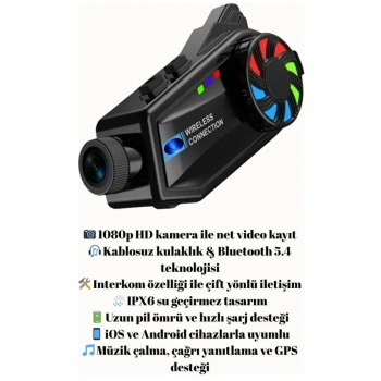 LEERFEİ Bt68 Kameralı Intercom Motosiklet Bluetooth Kask Kulaklık